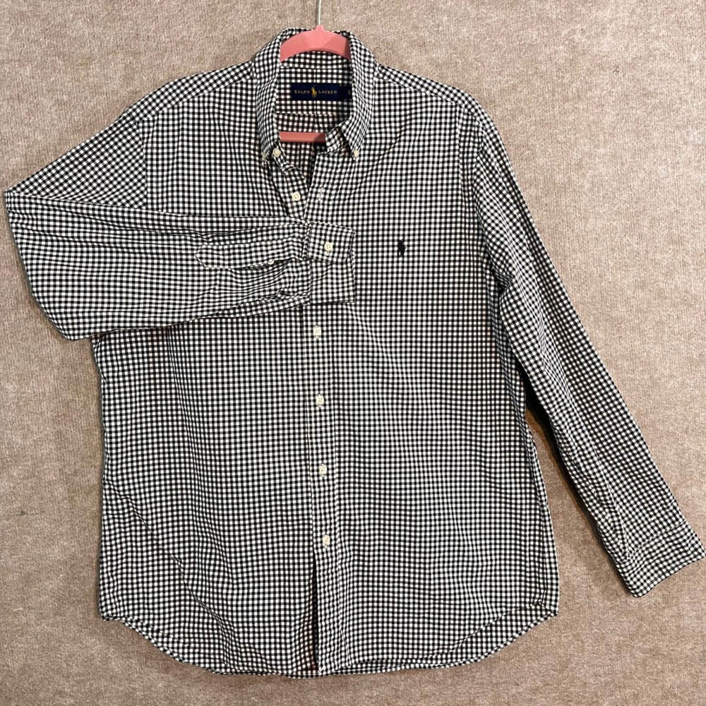 Ralph Lauren Button Down Shirt Mens XL Black White Gingham Plaid Preppy